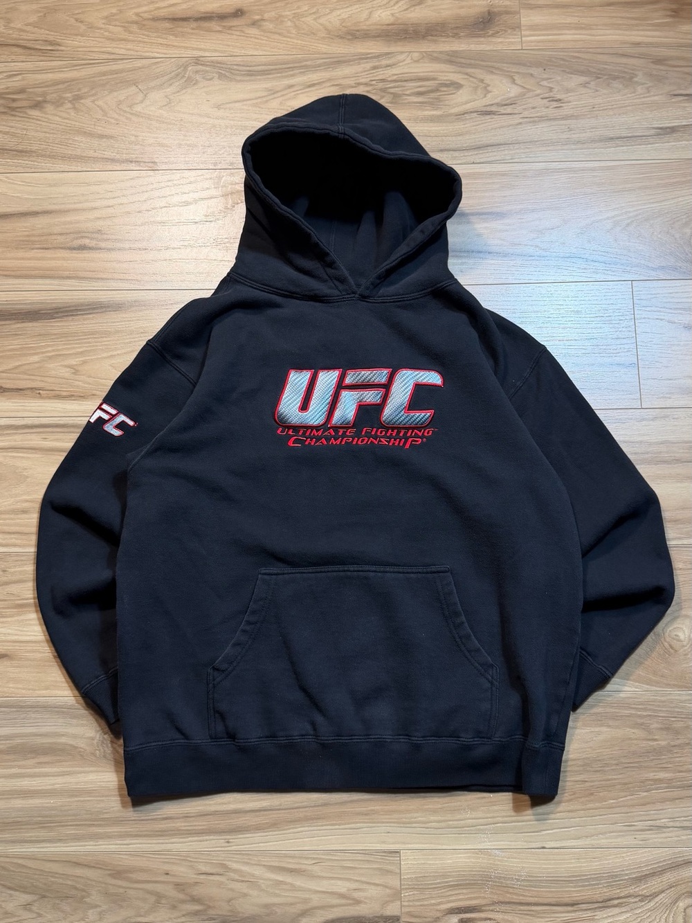 UFC Black Hoodie with Red & White Logo - Men's Crewneck Sweater